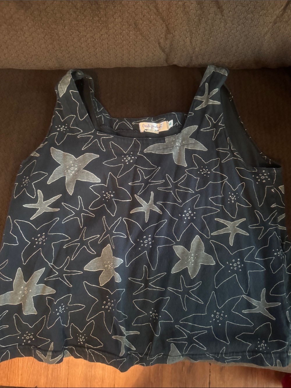 fresh produce Black Tank with Silver Starfish Pattern
